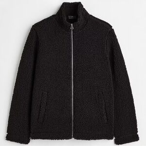 H&M Black Teddy Fleece Lined Sherpa Full Zip Pockets Jacket Size‎ XXL